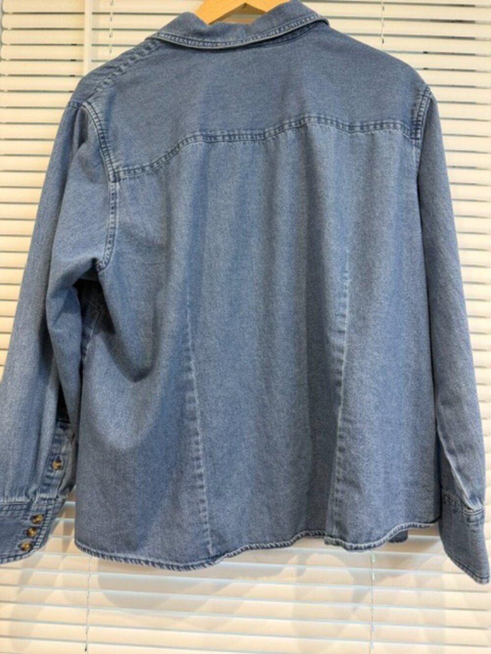 Vintage 90s Fall Leaves Embroidered Cotton Button Down Shirt Blue 2X - Picture 5 of 16